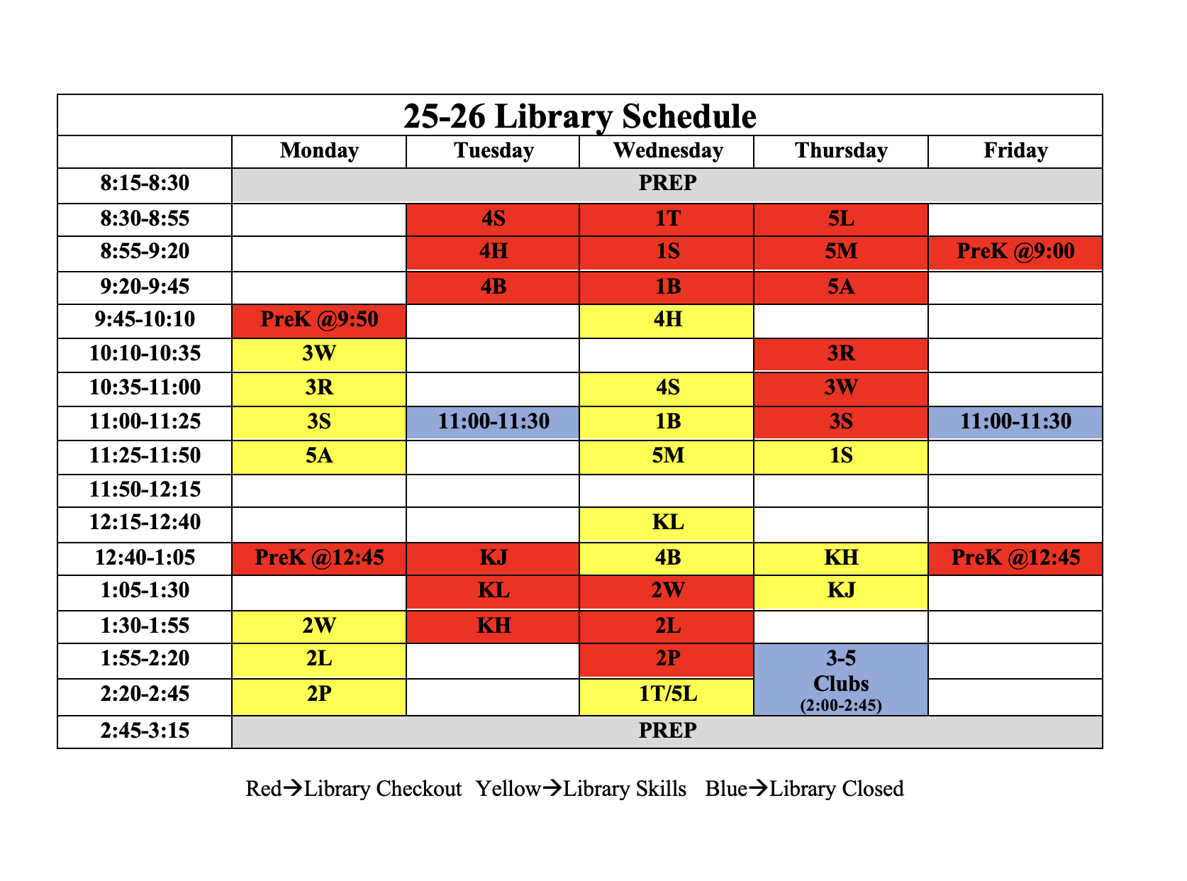 24-25 Library Schedule